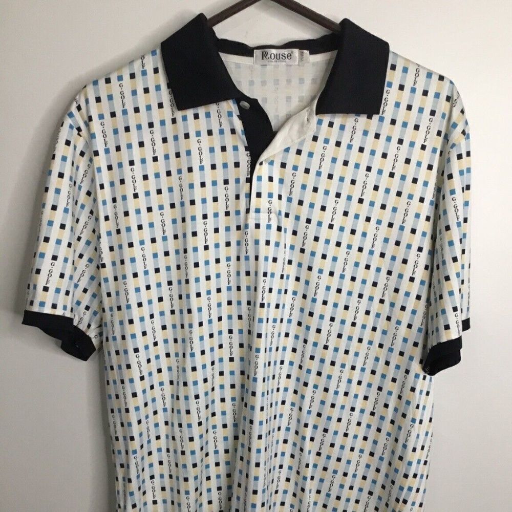 Rouse G.Golf Men's White/Blue Short Sleeve Golf Polo Shirt Size XL / 175/92A
